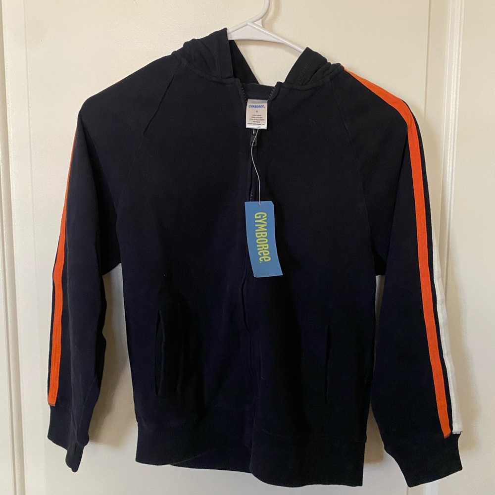 BRAND NEW Gymboree Kids Navy Zip Up Sweatshirt with Grey and Orange Stripes
